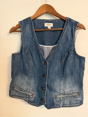 Talbots Medium Blue Denim Vest with Label Detail